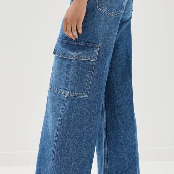 Reformation Blue Wide Leg cargo Jeans size 28 - Picture 3 of 6